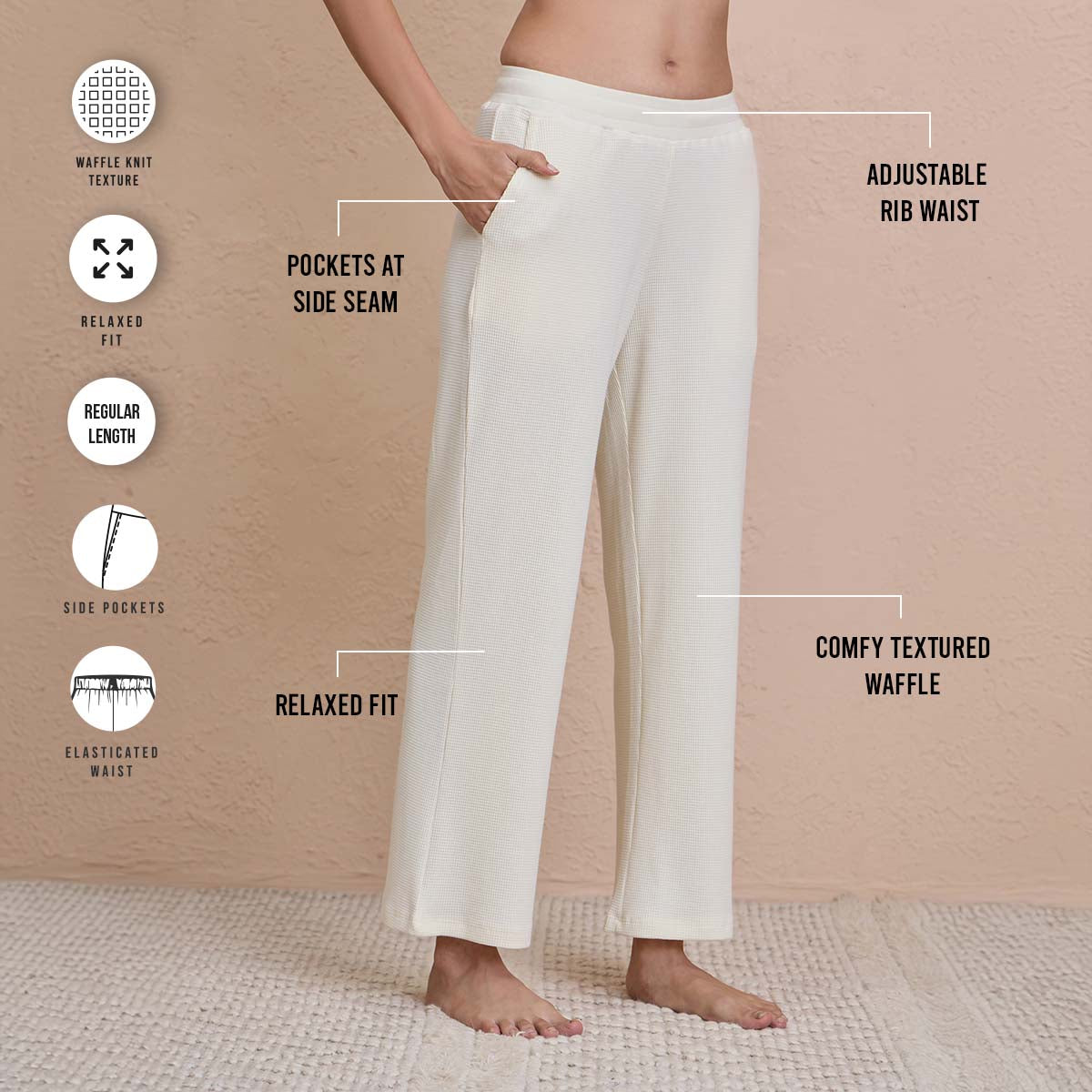 Waffle Lounge Pajamas in Flattering Fit - NYS501 - Off White