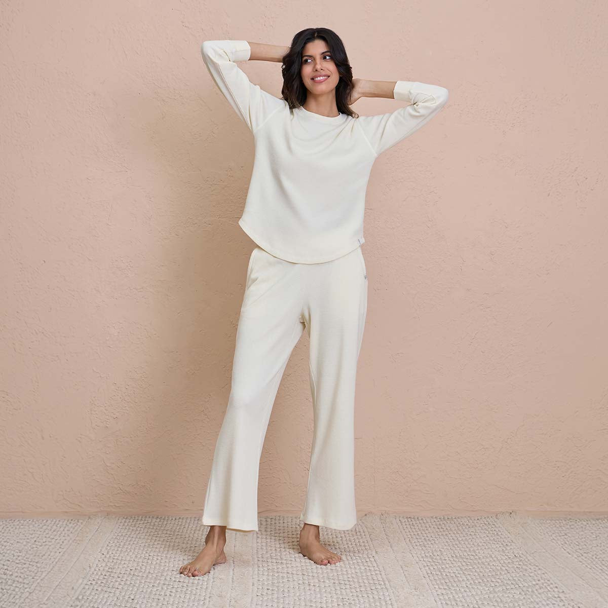 Waffle Lounge Pajamas in Flattering Fit - NYS501 - Off White