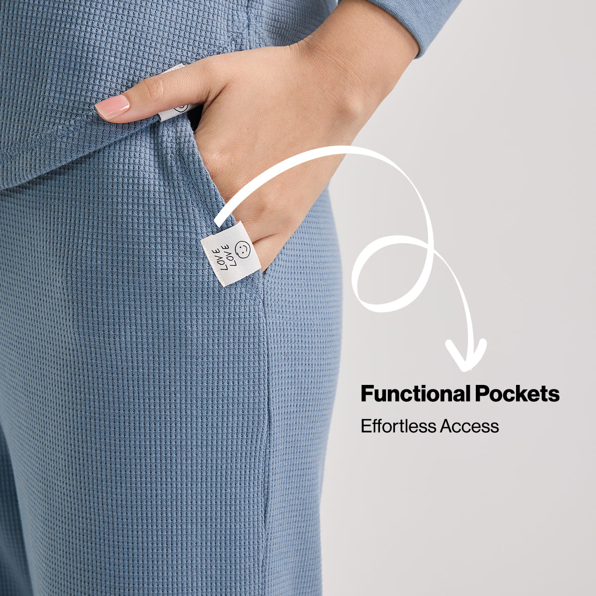 Nykd By Nykaa Women’S Waffle Ease Lounge Pyjamas-Relaxed Fit Nightwear NYS501-Blue