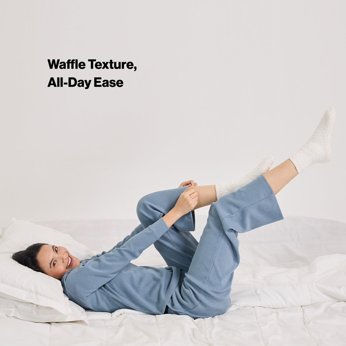 Nykd By Nykaa Women’S Waffle Ease Lounge Pyjamas-Relaxed Fit Nightwear NYS501-Blue