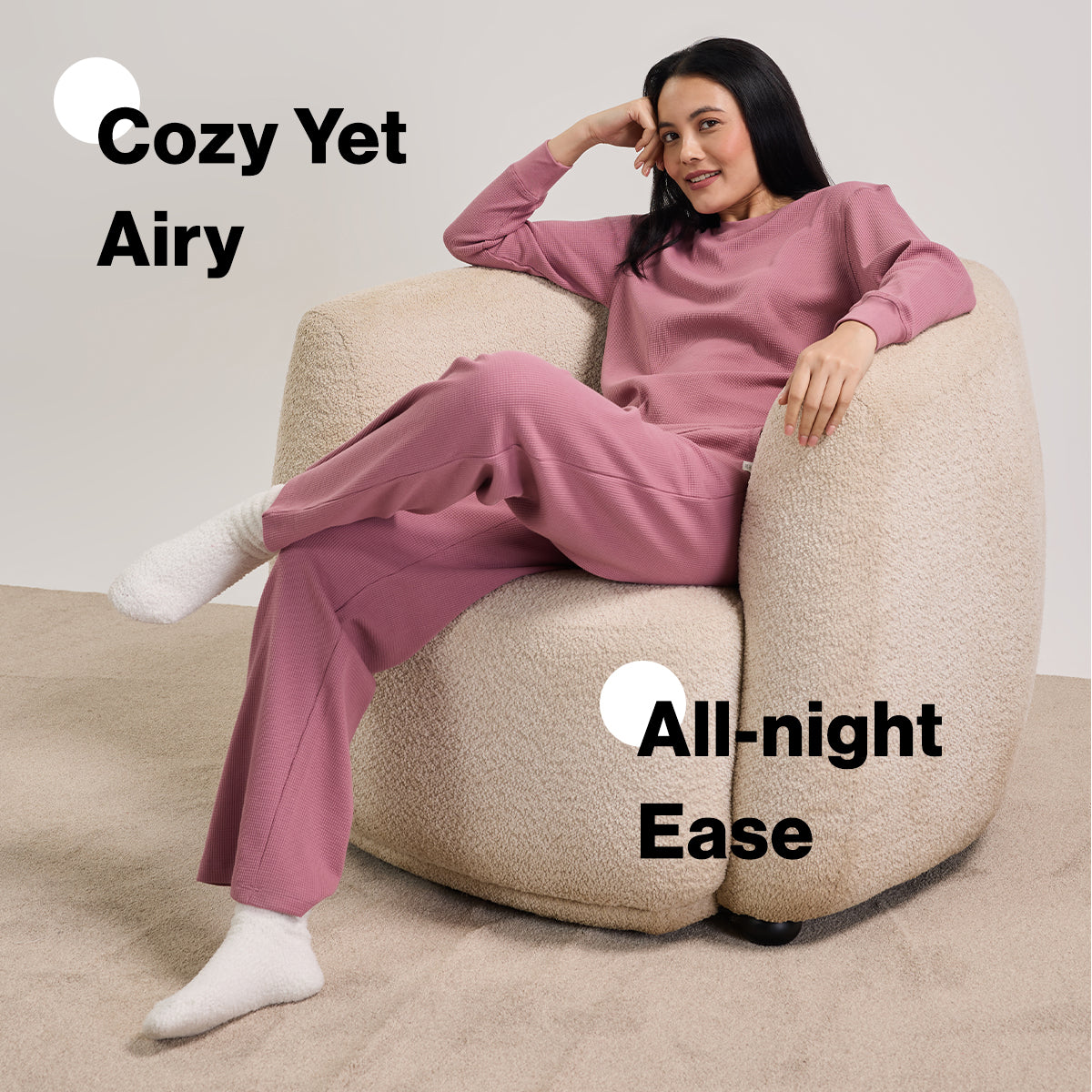 Nykd By Nykaa Women’S Waffle Ease Lounge Pyjamas-Relaxed Fit Nightwear NYS501-Light Pink