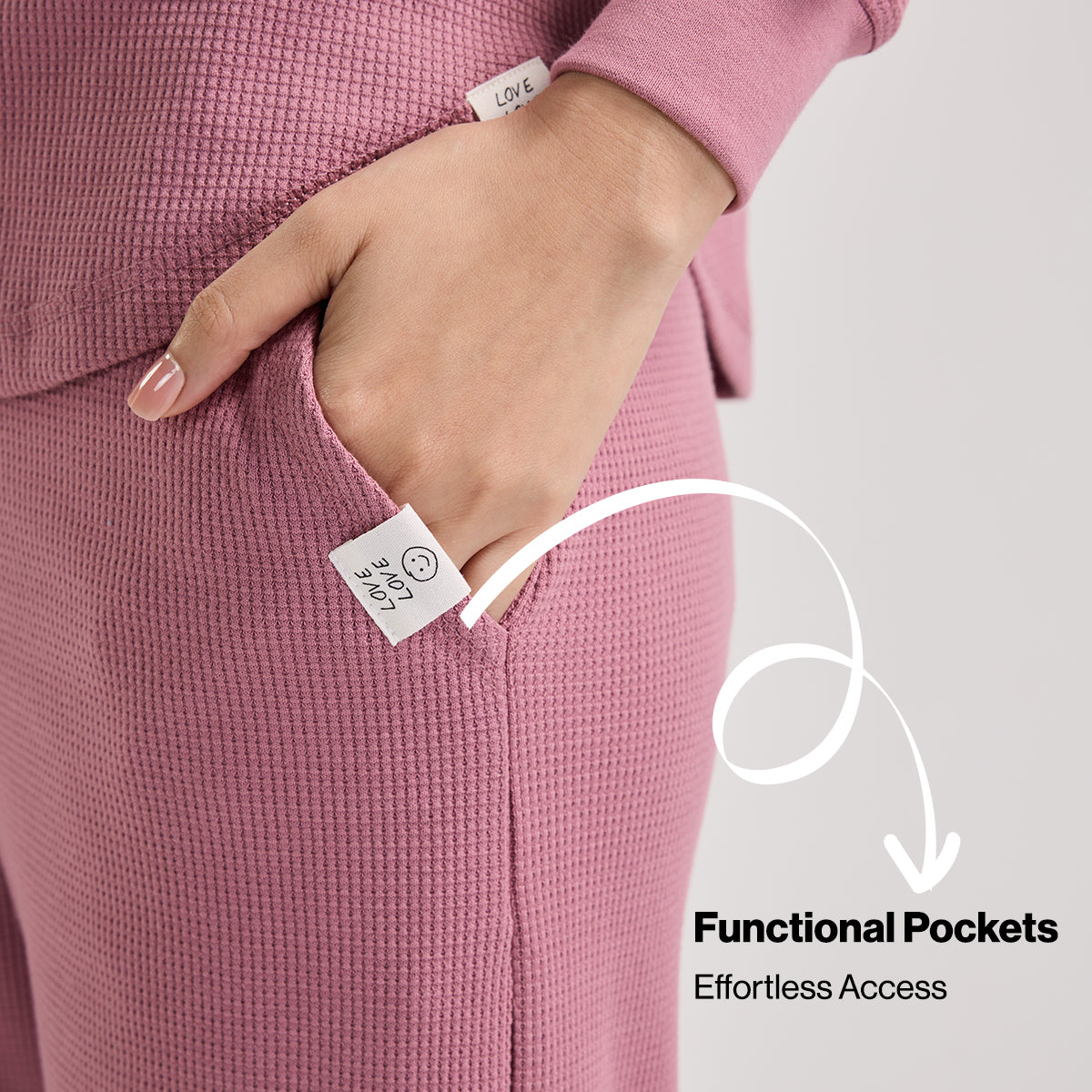 Nykd By Nykaa Women’S Waffle Ease Lounge Pyjamas-Relaxed Fit Nightwear NYS501-Light Pink