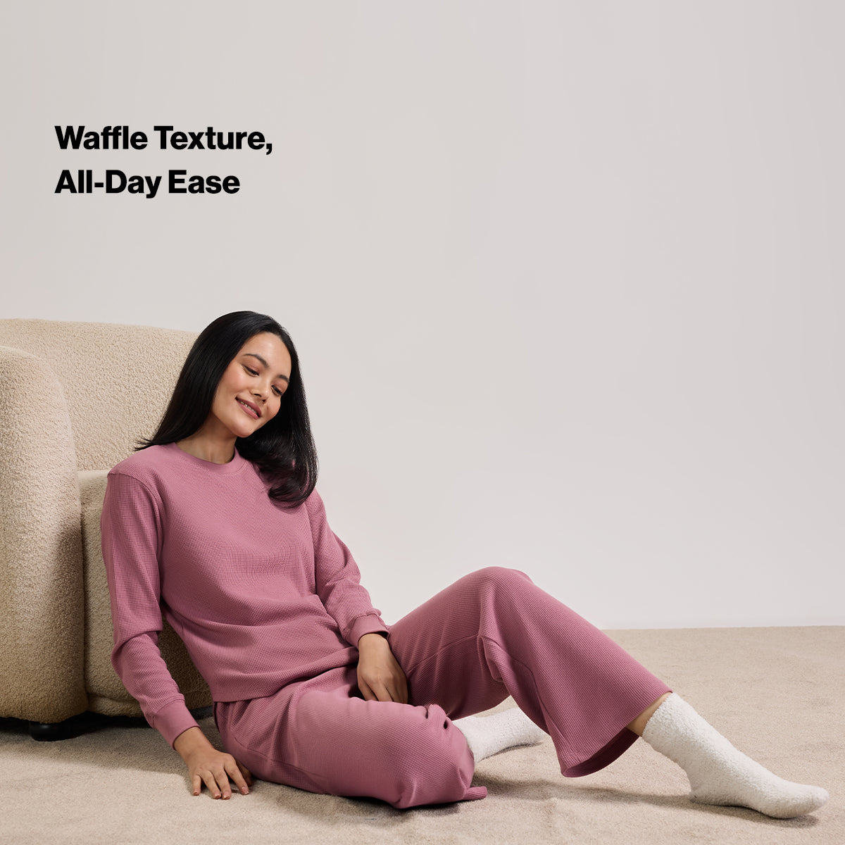 Nykd By Nykaa Women’S Waffle Ease Lounge Pyjamas-Relaxed Fit Nightwear NYS501-Light Pink