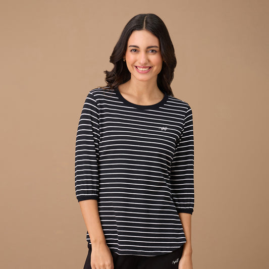 Nykd By Nykaa Striped Slim Fit Tee - NYS801 - Jet Black Stripe