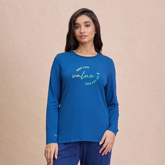 Essential Long Sleeve Graphic Tee NYS802-Blue