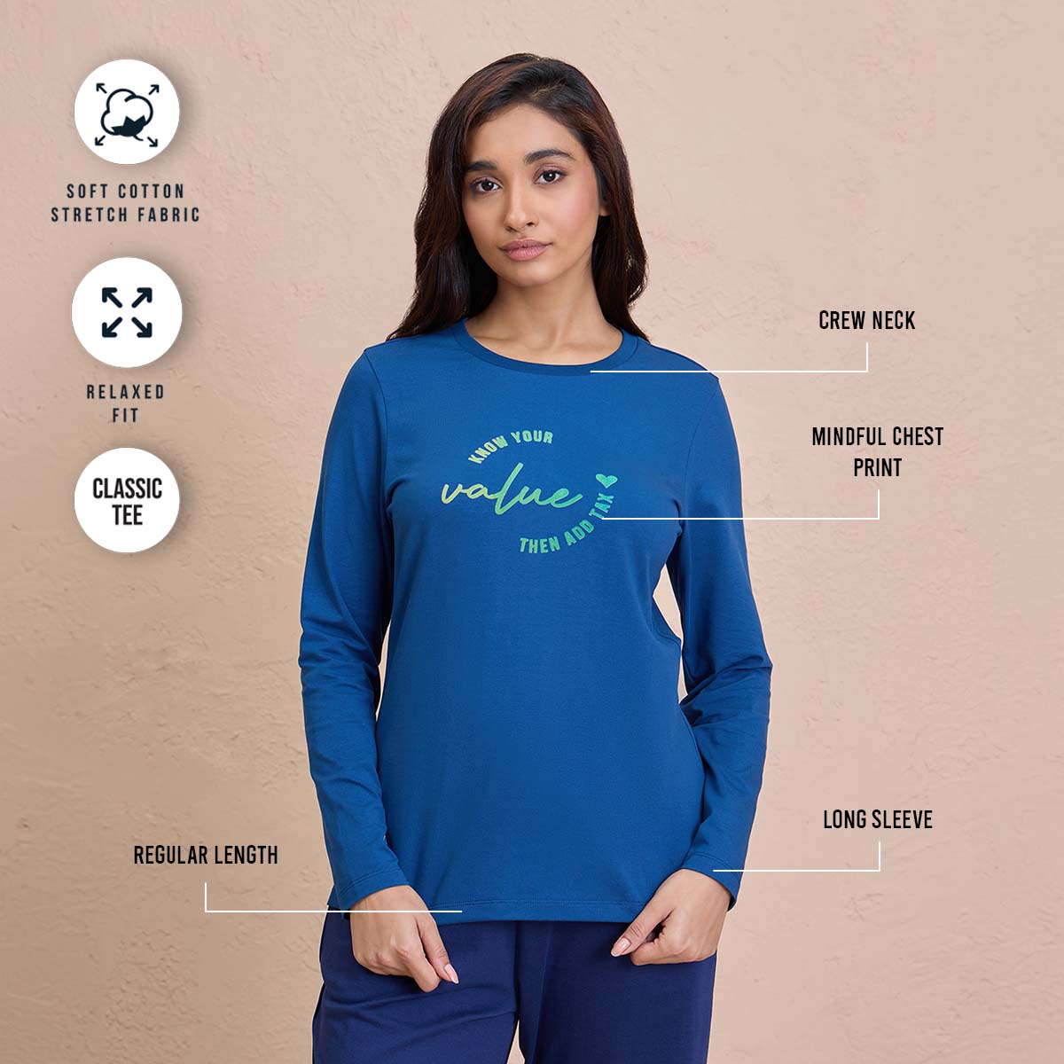 Essential Long Sleeve Graphic Tee NYS802-Blue