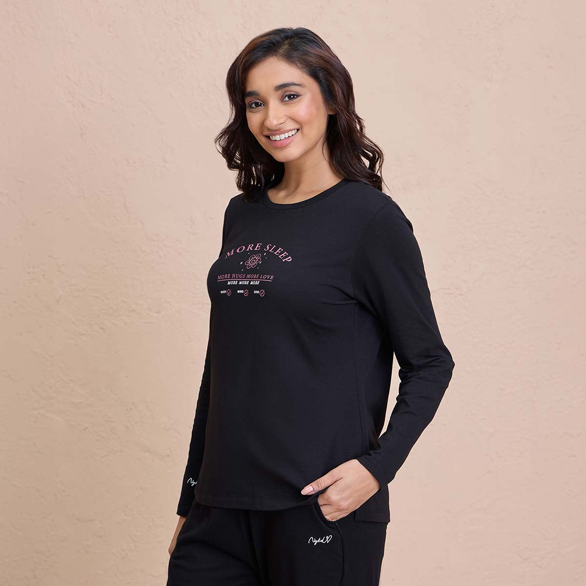 Long Sleeve Tee in Cotton with Graphic - NYS802 - Black