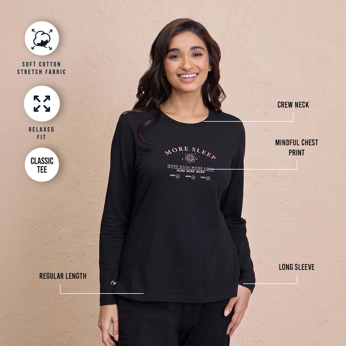 Long Sleeve Tee in Cotton with Graphic - NYS802 - Black