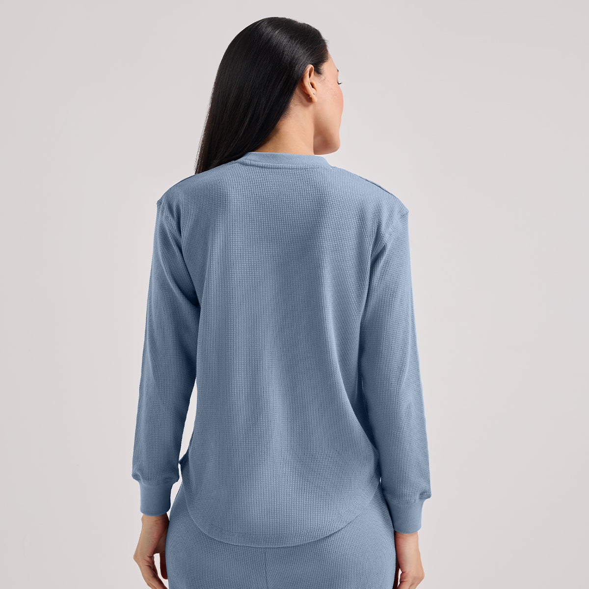 Nykd By Nykaa Women’S Waffle Ease Lounge Tee-Relaxed Fit Nightwear NYS803-Blue