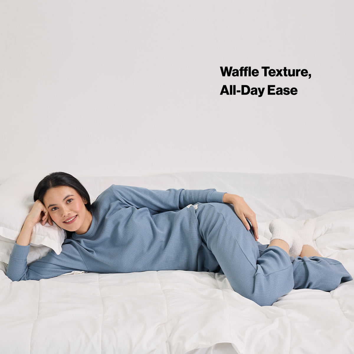 Nykd By Nykaa Women’S Waffle Ease Lounge Tee-Relaxed Fit Nightwear NYS803-Blue