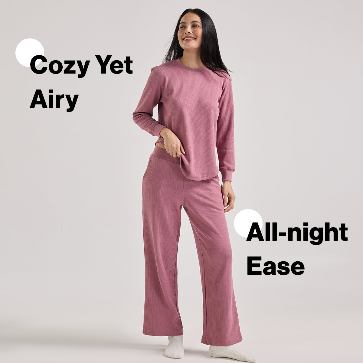 Nykd By Nykaa Waffle Full Sleeves Lounge Tee With Flattering Hem NYS803-Light Pink
