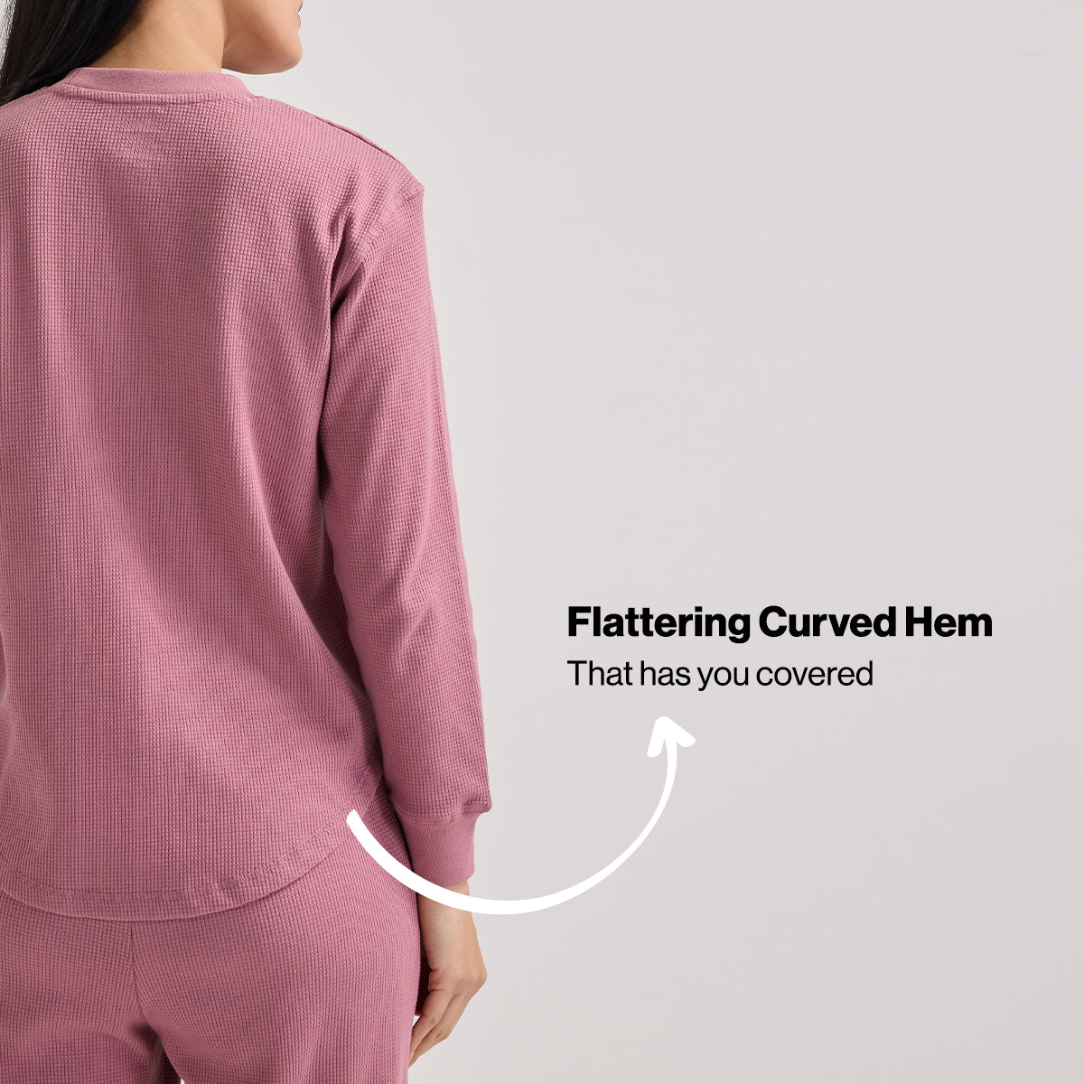 Nykd By Nykaa Waffle Full Sleeves Lounge Tee With Flattering Hem NYS803-Light Pink
