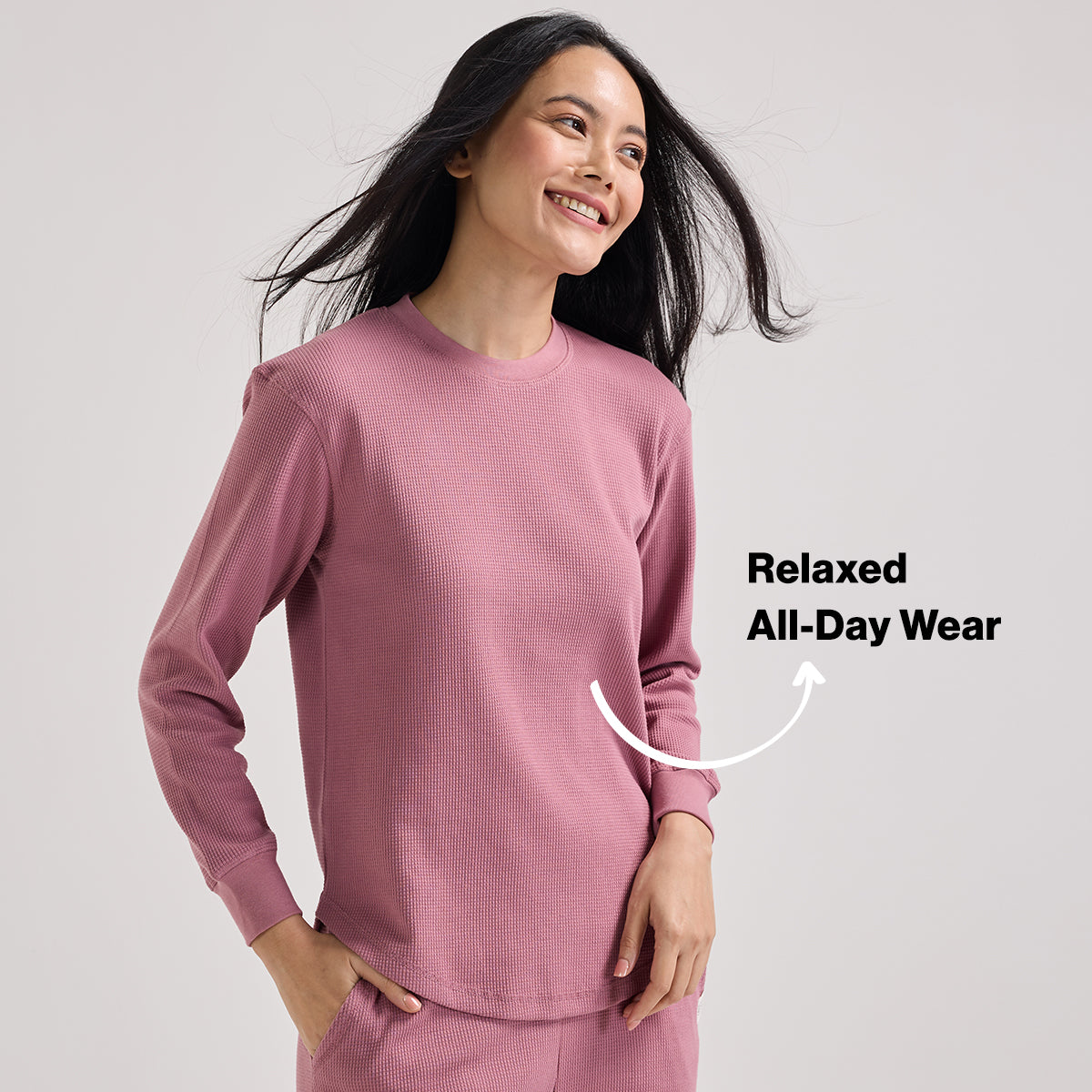Nykd By Nykaa Waffle Full Sleeves Lounge Tee With Flattering Hem NYS803-Light Pink