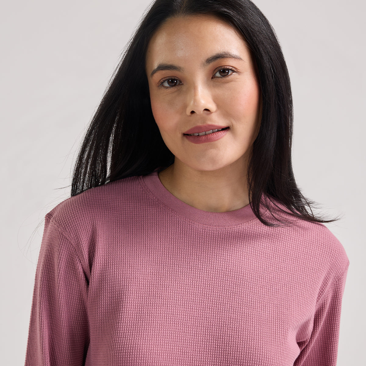 Nykd By Nykaa Waffle Full Sleeves Lounge Tee With Flattering Hem NYS803-Light Pink