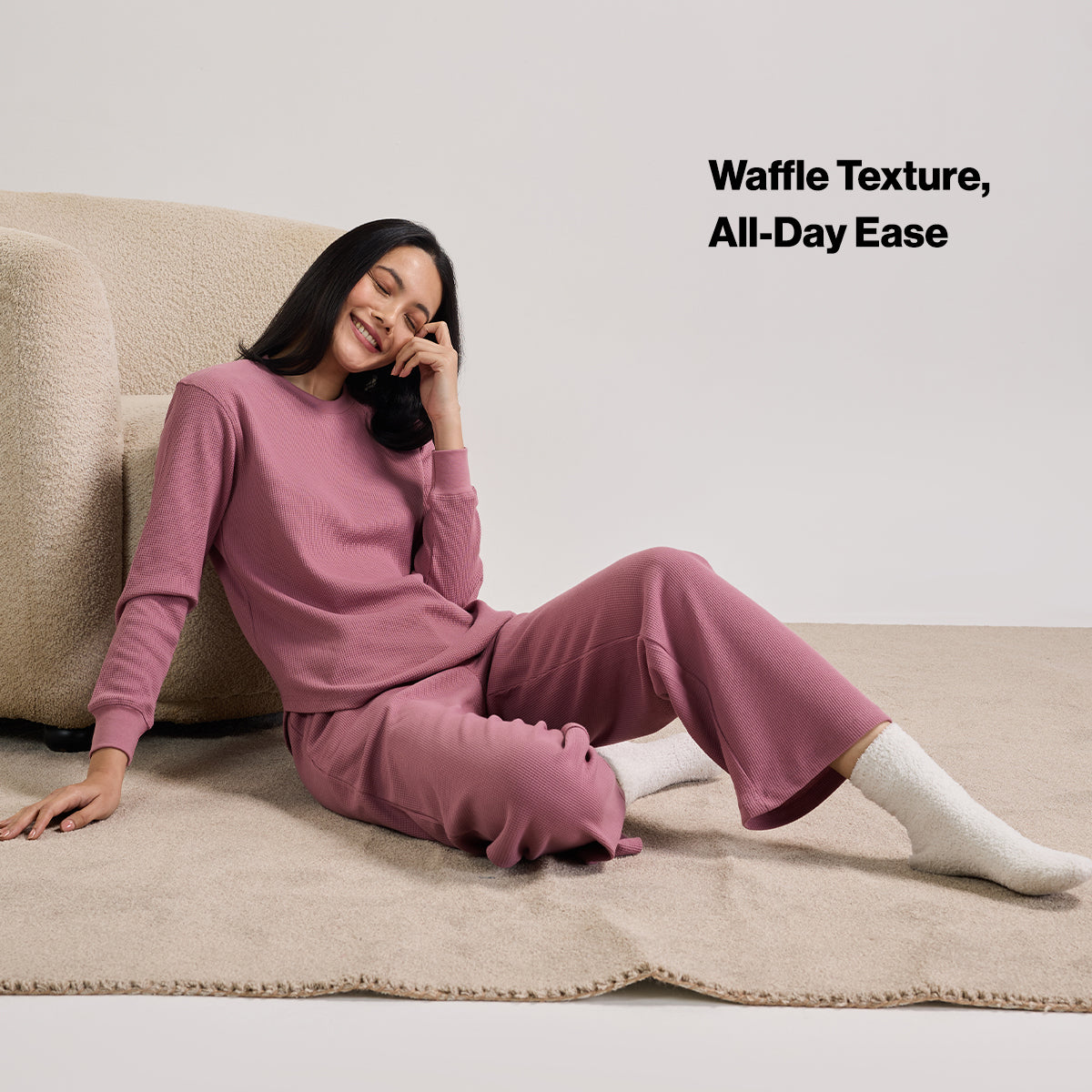 Nykd By Nykaa Waffle Full Sleeves Lounge Tee With Flattering Hem NYS803-Light Pink