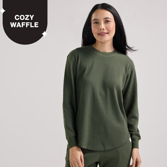 Nykd By Nykaa Women’S Waffle Ease Lounge Tee-Relaxed Fit Nightwear NYS803-Olive