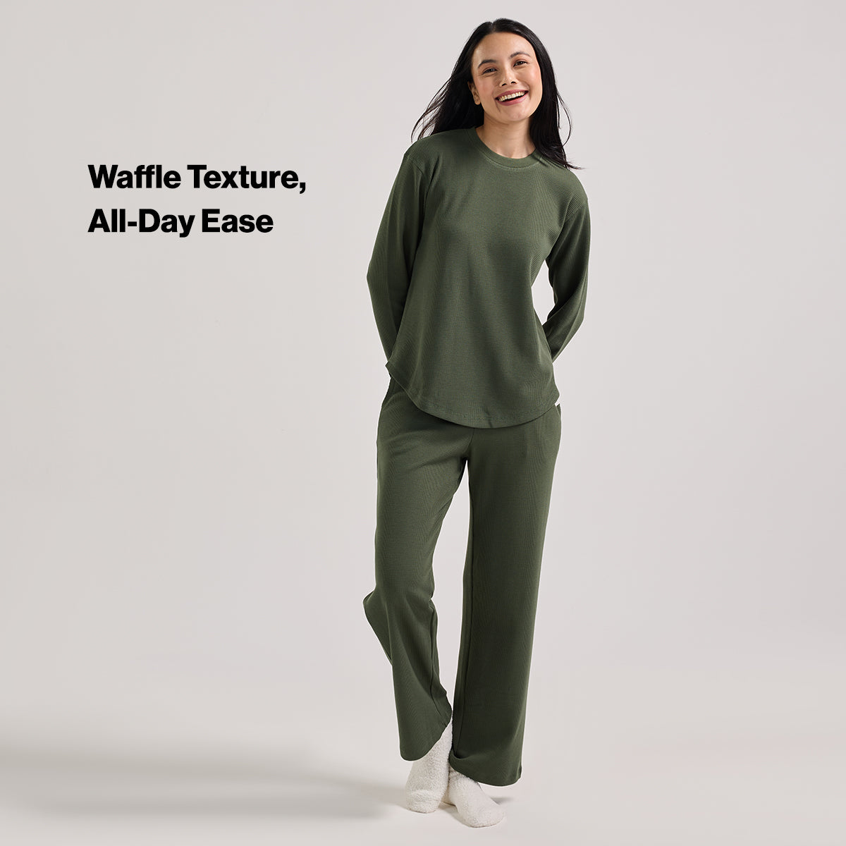 Nykd By Nykaa Women’S Waffle Ease Lounge Tee-Relaxed Fit Nightwear NYS803-Olive