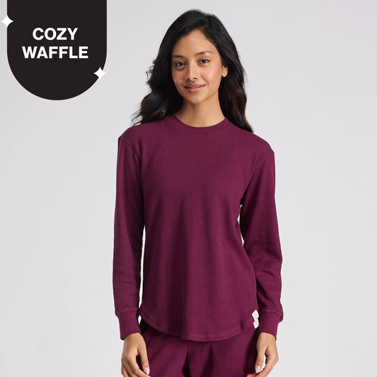 Nykd By Nykaa Waffle Lounge Tee With Flattering Hem And Full Sleeves Nys803 Wine
