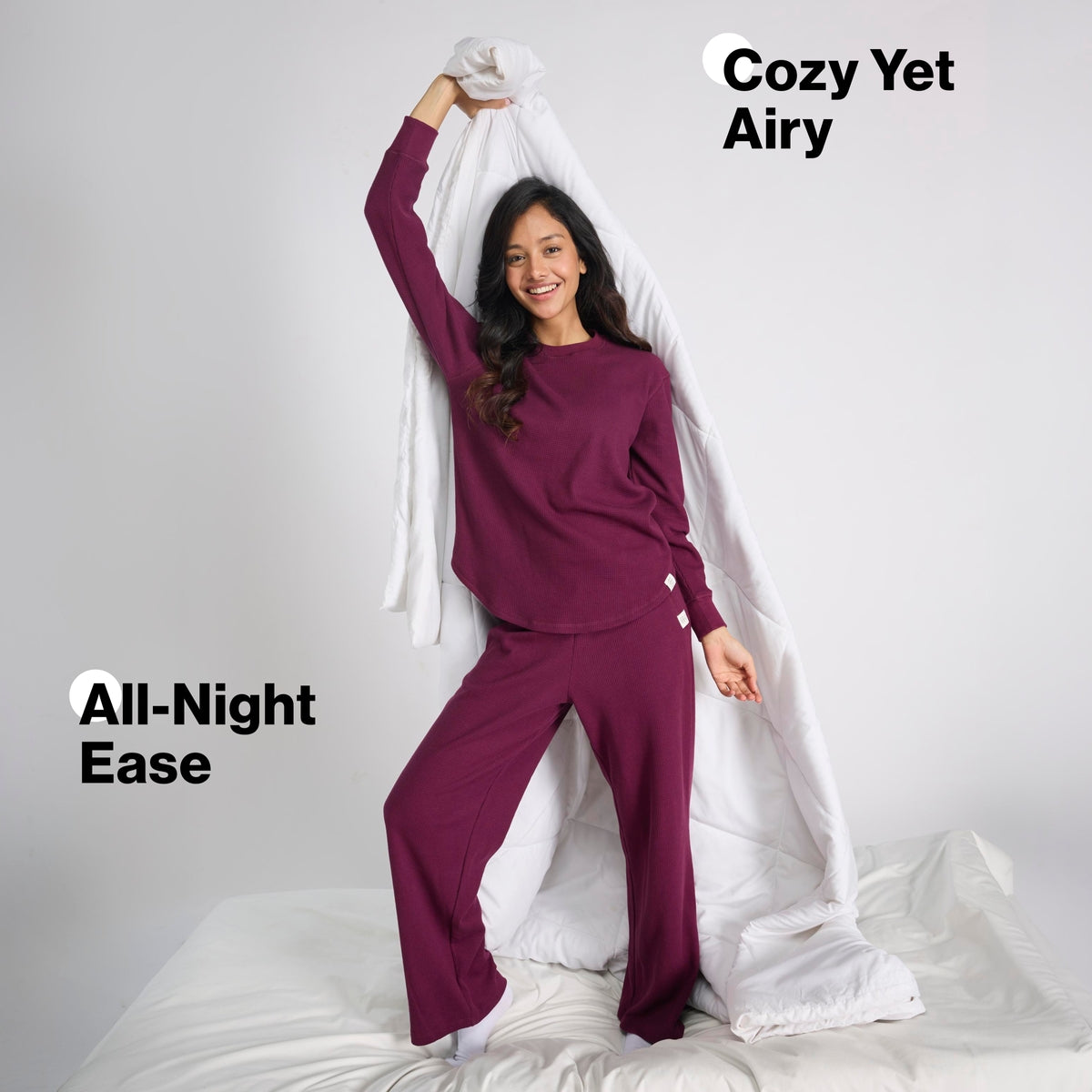 Nykd By Nykaa Waffle Lounge Tee With Flattering Hem And Full Sleeves Nys803 Wine