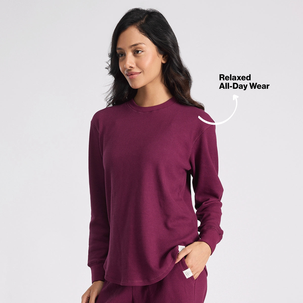 Nykd By Nykaa Waffle Lounge Tee With Flattering Hem And Full Sleeves Nys803 Wine
