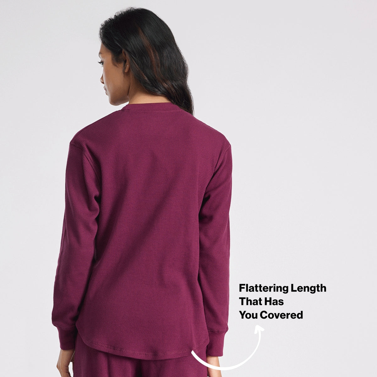 Nykd By Nykaa Waffle Lounge Tee With Flattering Hem And Full Sleeves Nys803 Wine