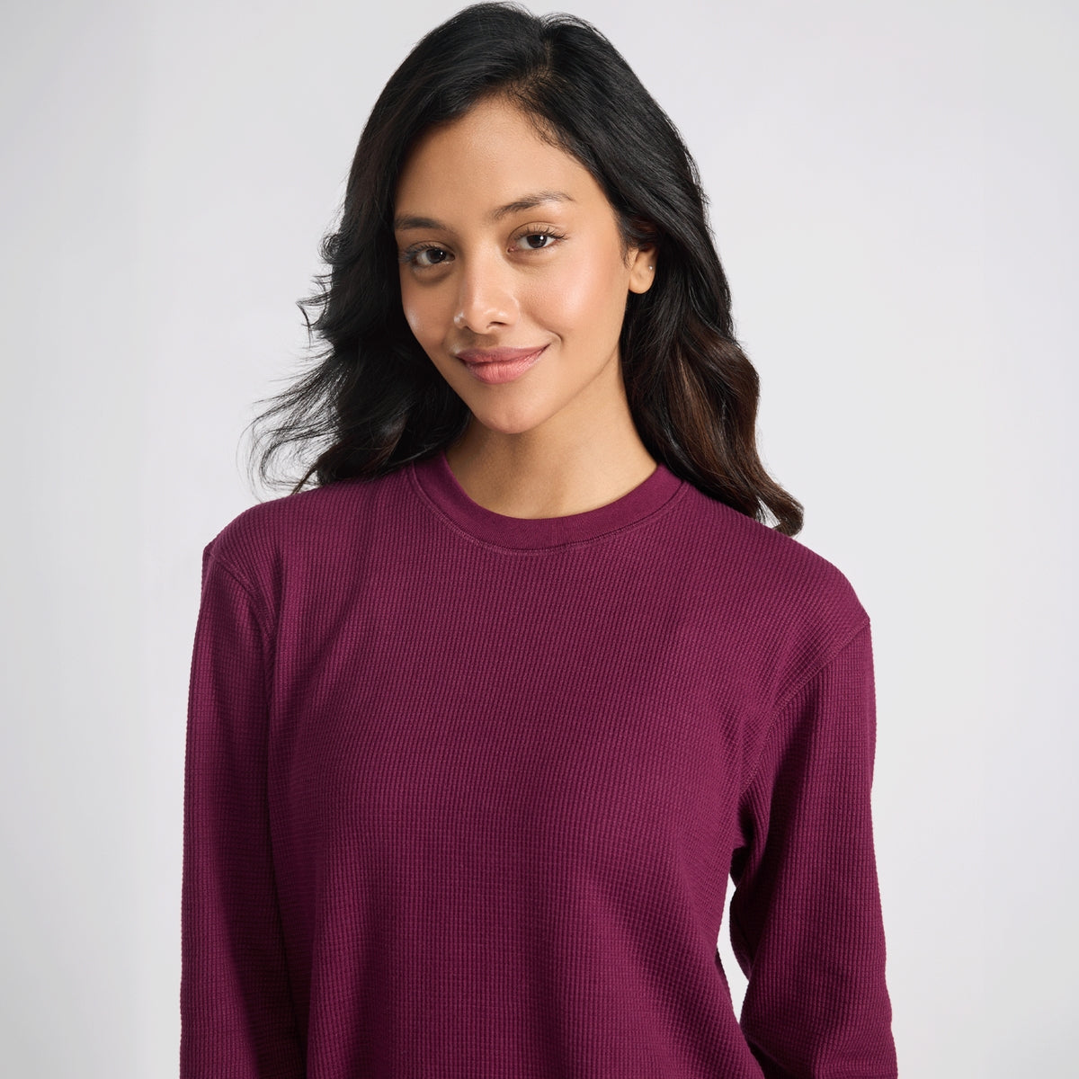 Nykd By Nykaa Waffle Lounge Tee With Flattering Hem And Full Sleeves Nys803 Wine
