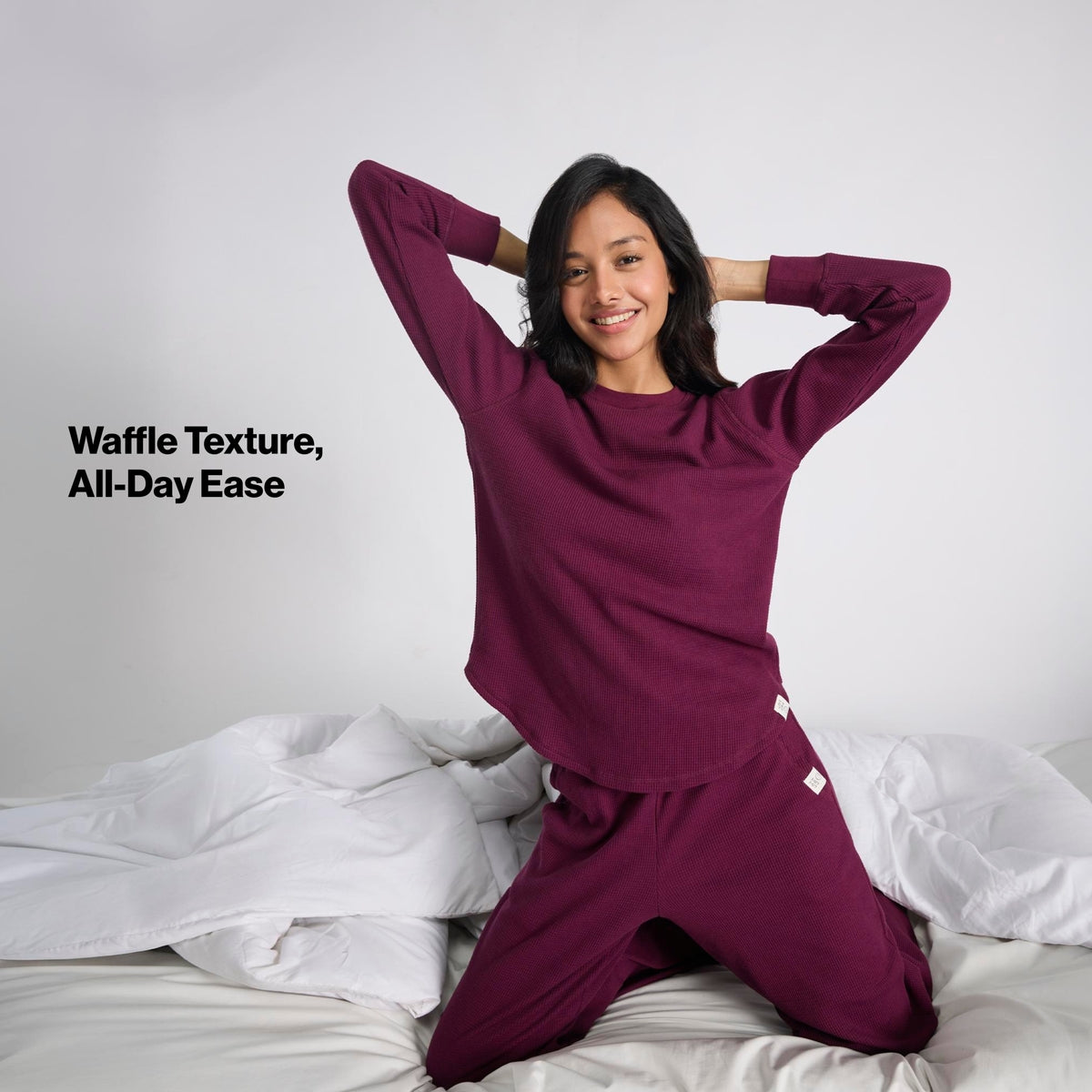 Nykd By Nykaa Waffle Lounge Tee With Flattering Hem And Full Sleeves Nys803 Wine