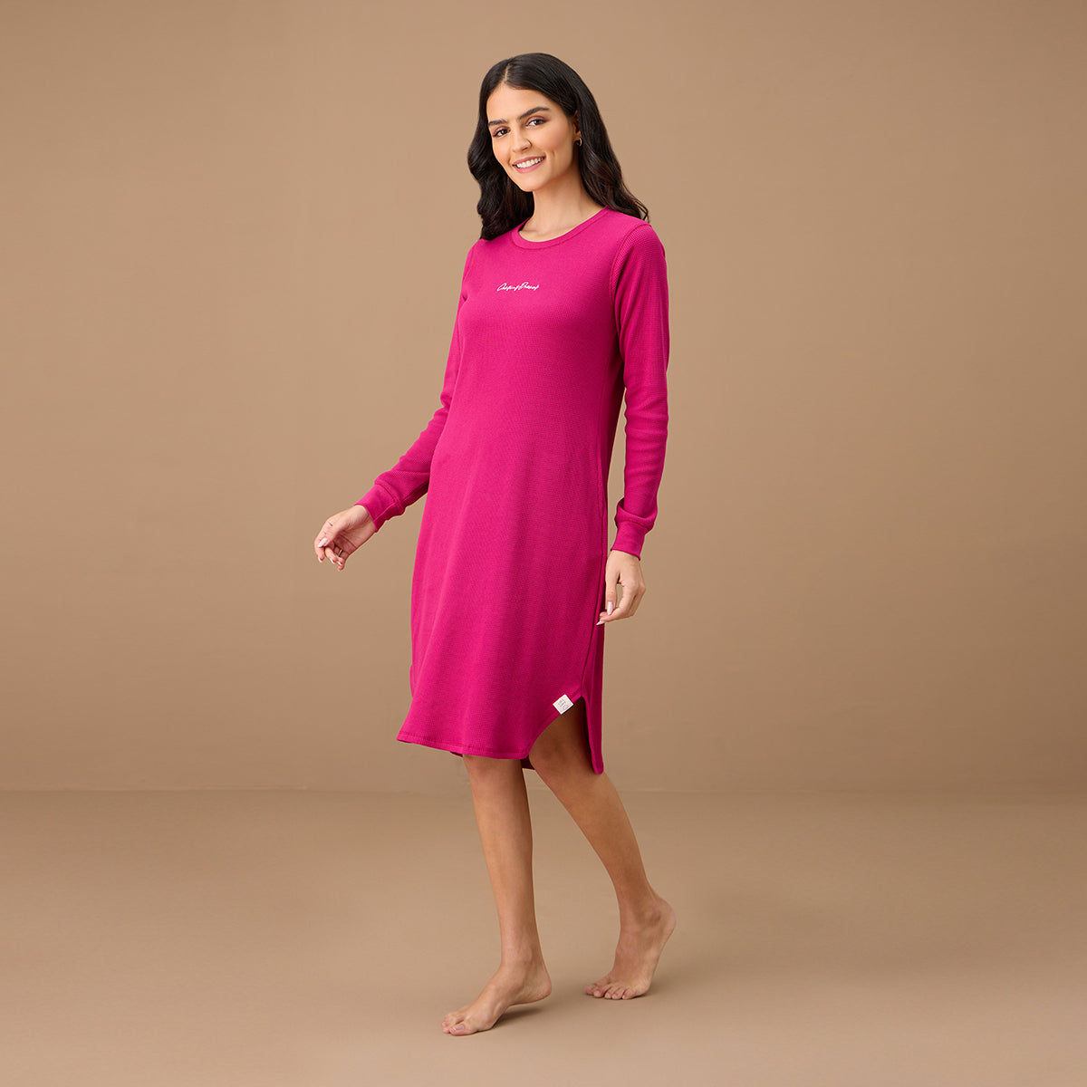 Nykd By Nykaa Waffle Sleep Dress - NYS804 - Pink