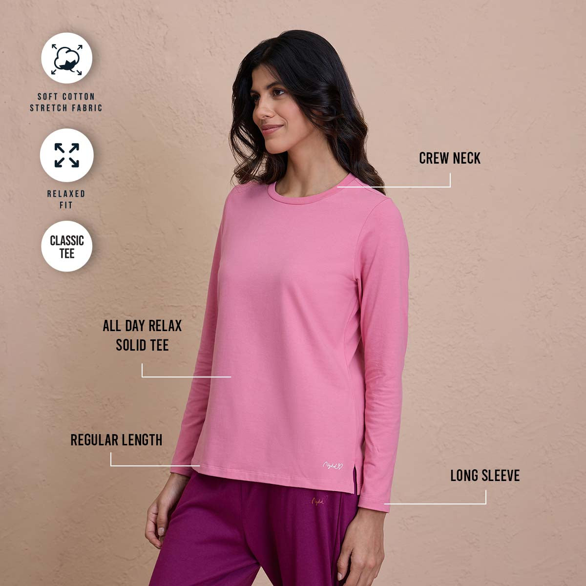 Essential Long Sleeve Tee-NYS807-M Pink