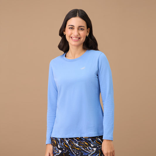 Essential Cotton Tee in Long Sleeves-NYS807-Blue