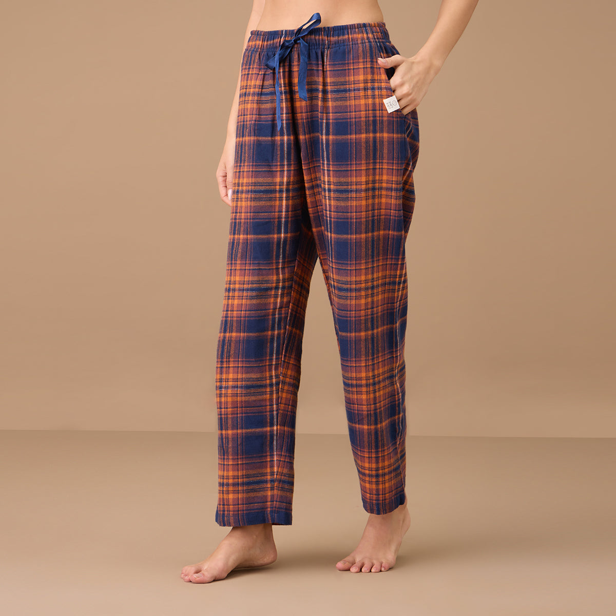 Nykd By Nykaa Cotton Flannel Pajama - NYS901 - Navy Brown Plaid