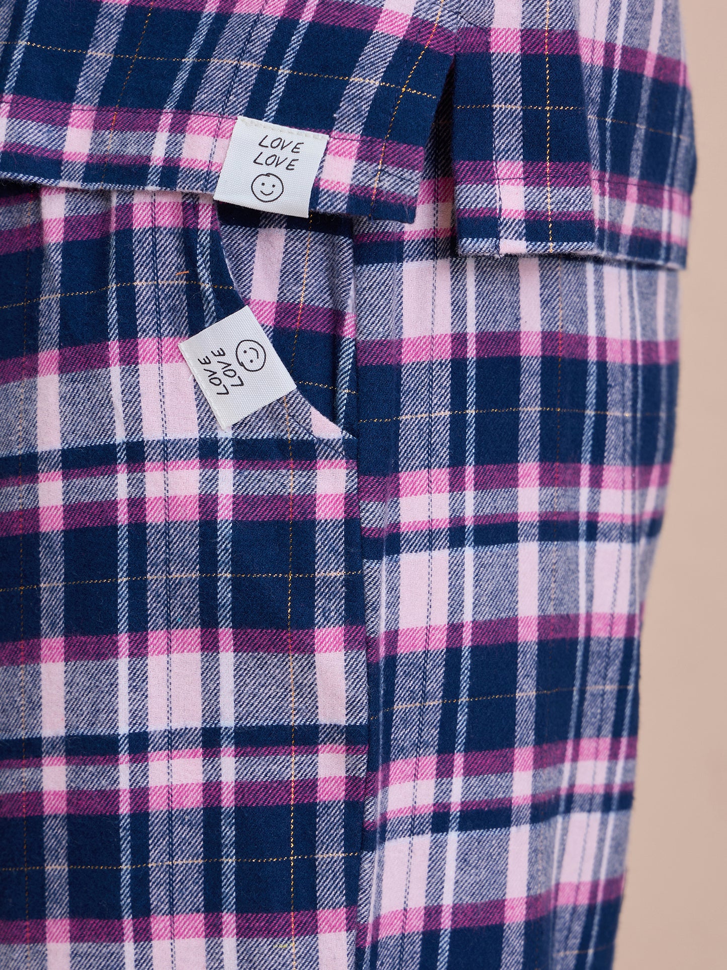 Brushed Pajama Set with Stylish Button Down Sleep Shirt - NYS902 -Navy Pink Checks