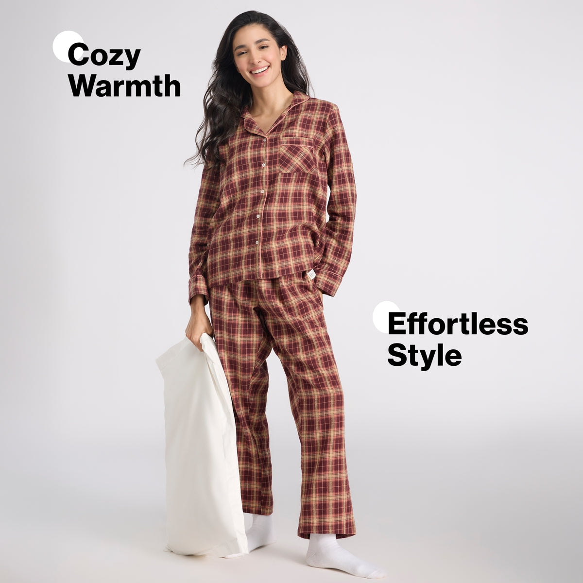 Nykd By Nykaa Cozy Brushed Cotton Button Down Pyjama Set of 2 In Relaxed Fit Nys902 Brown & Peach