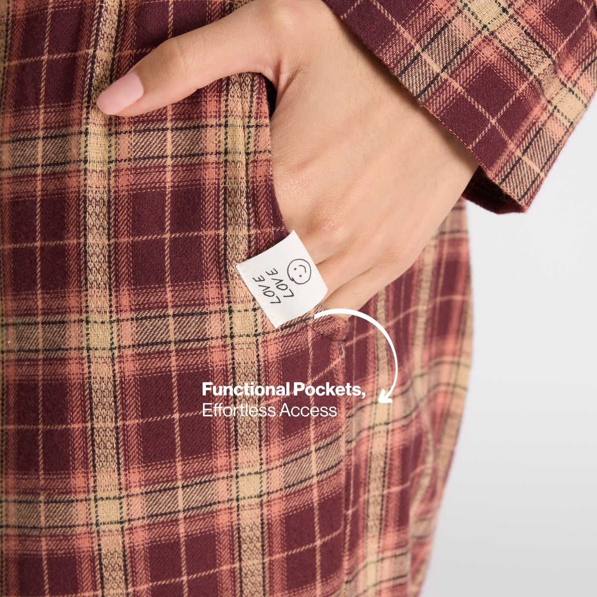 Nykd By Nykaa Cozy Brushed Cotton Button Down Pyjama Set of 2 In Relaxed Fit Nys902 Brown & Peach