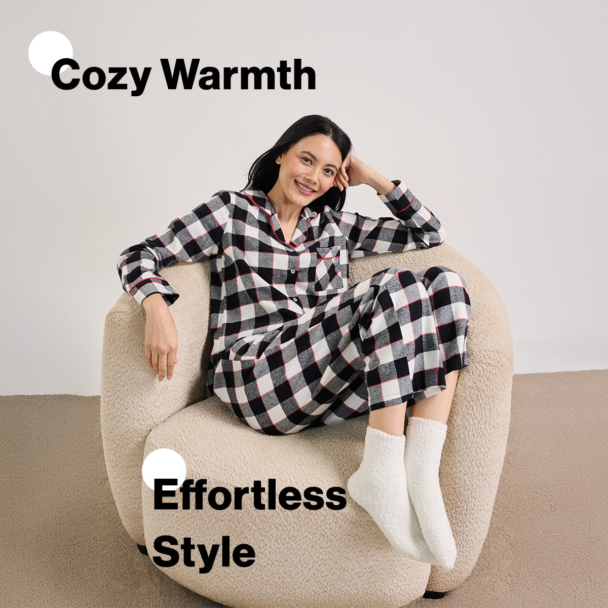 NYKD by Nykaa cozy brushed cotton pajama set of 2-relaxed fit night suit NYS902-Black & White