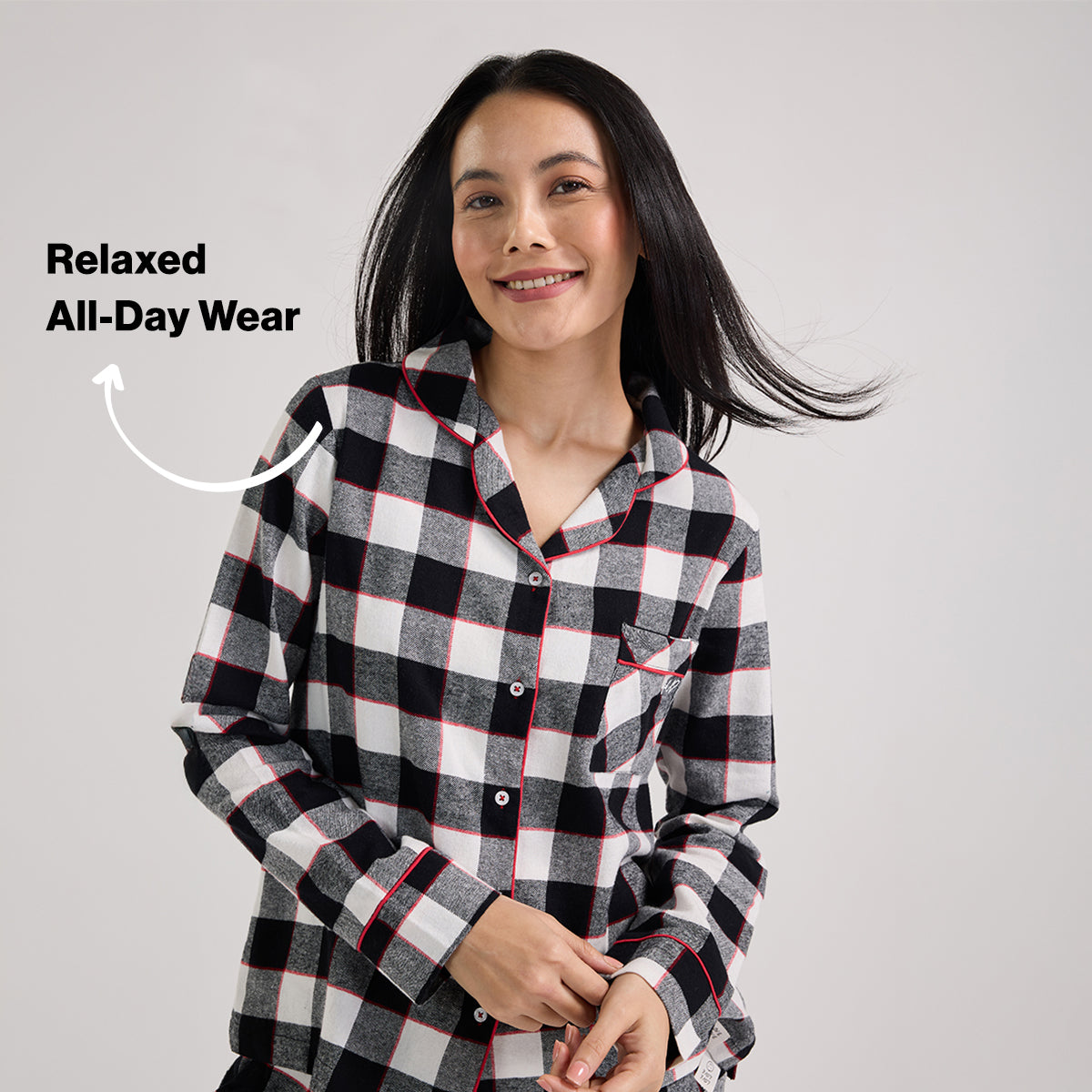 NYKD by Nykaa cozy brushed cotton pajama set of 2-relaxed fit night suit NYS902-Black & White