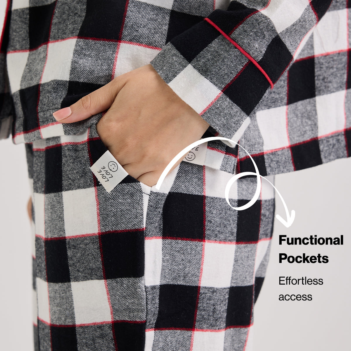 NYKD by Nykaa cozy brushed cotton pajama set of 2-relaxed fit night suit NYS902-Black & White