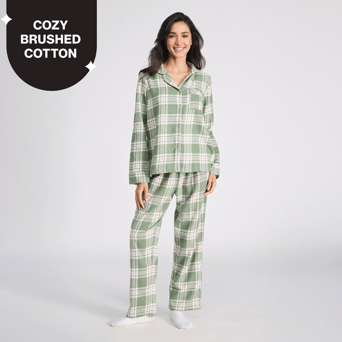 Nykd By Nykaa Cozy Brushed Cotton Button Down Pyjama Set of 2 In Relaxed Fit Nys902 Green & Pink