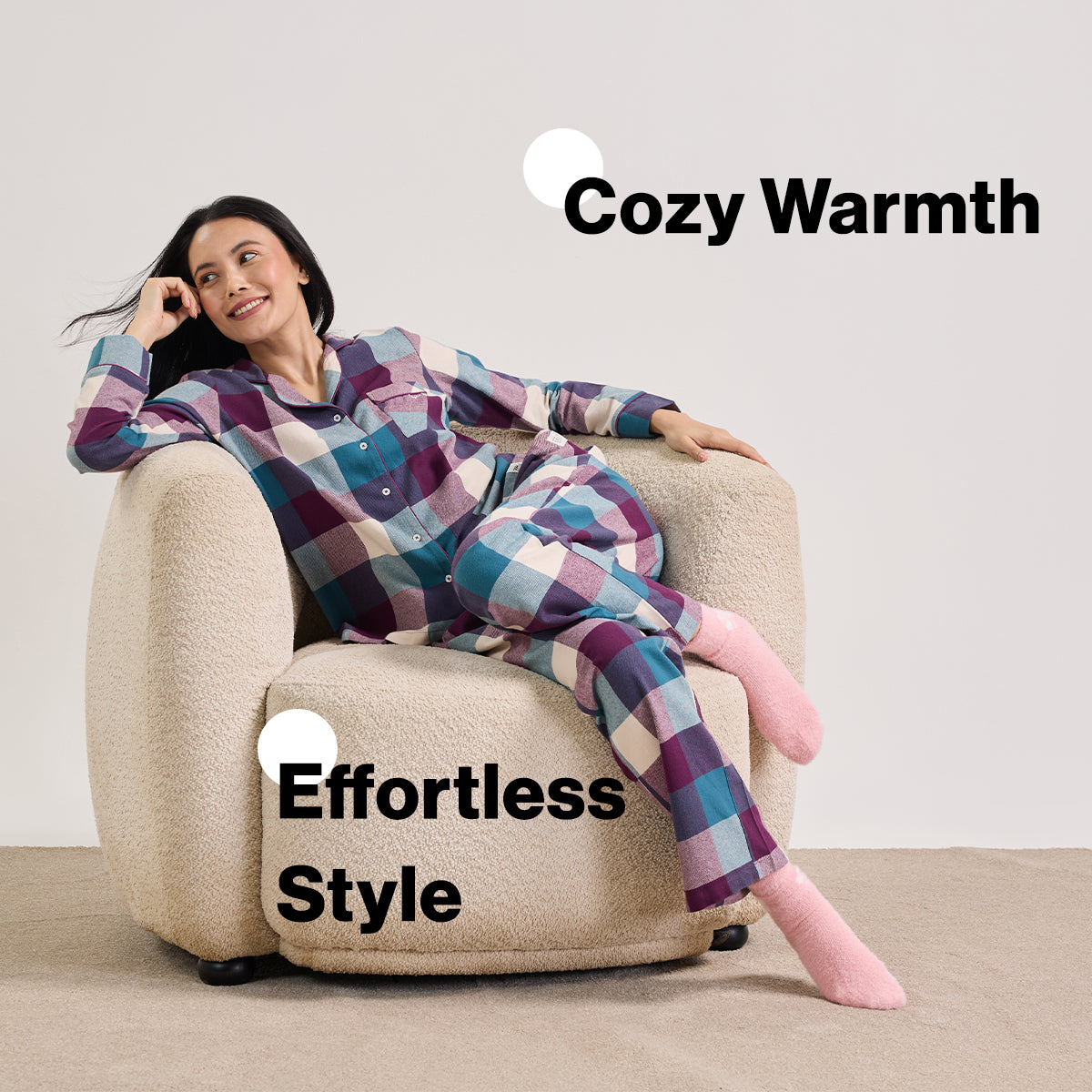 NYKD by Nykaa cozy brushed cotton pajama set of 2-relaxed fit night suit NYS902-Grape & Blue