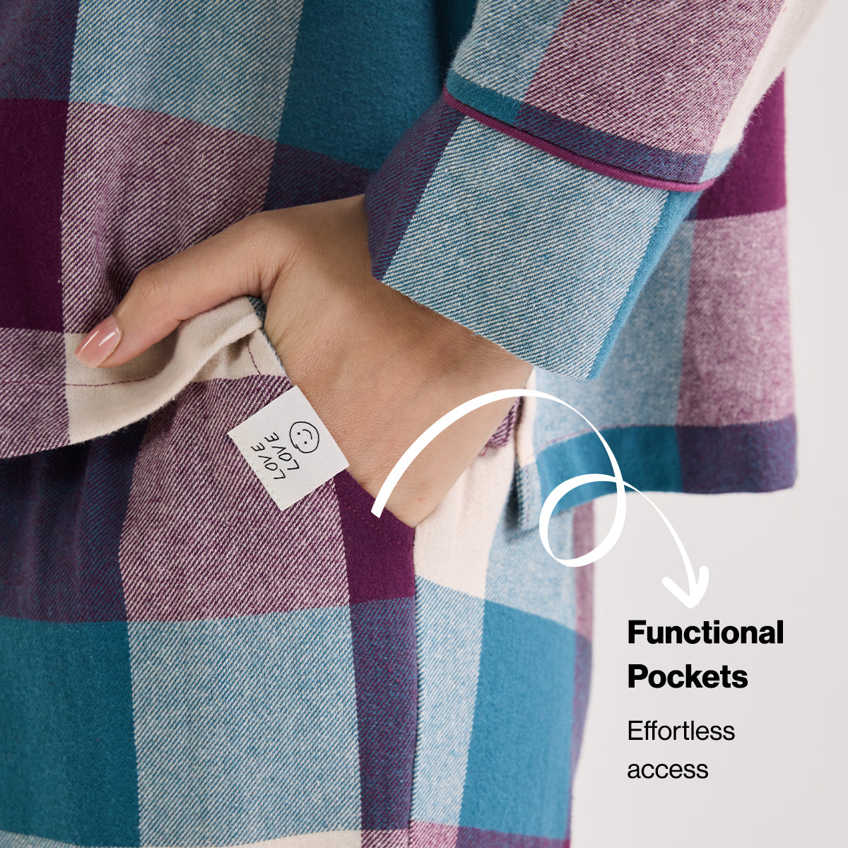 NYKD by Nykaa cozy brushed cotton pajama set of 2-relaxed fit night suit NYS902-Grape & Blue