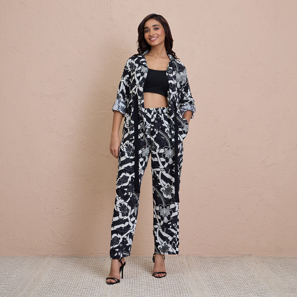 Comfy Pajama Set with Flattering Stylish Sleep Shirt in Rayon - NYS904 -Tropical Black Print