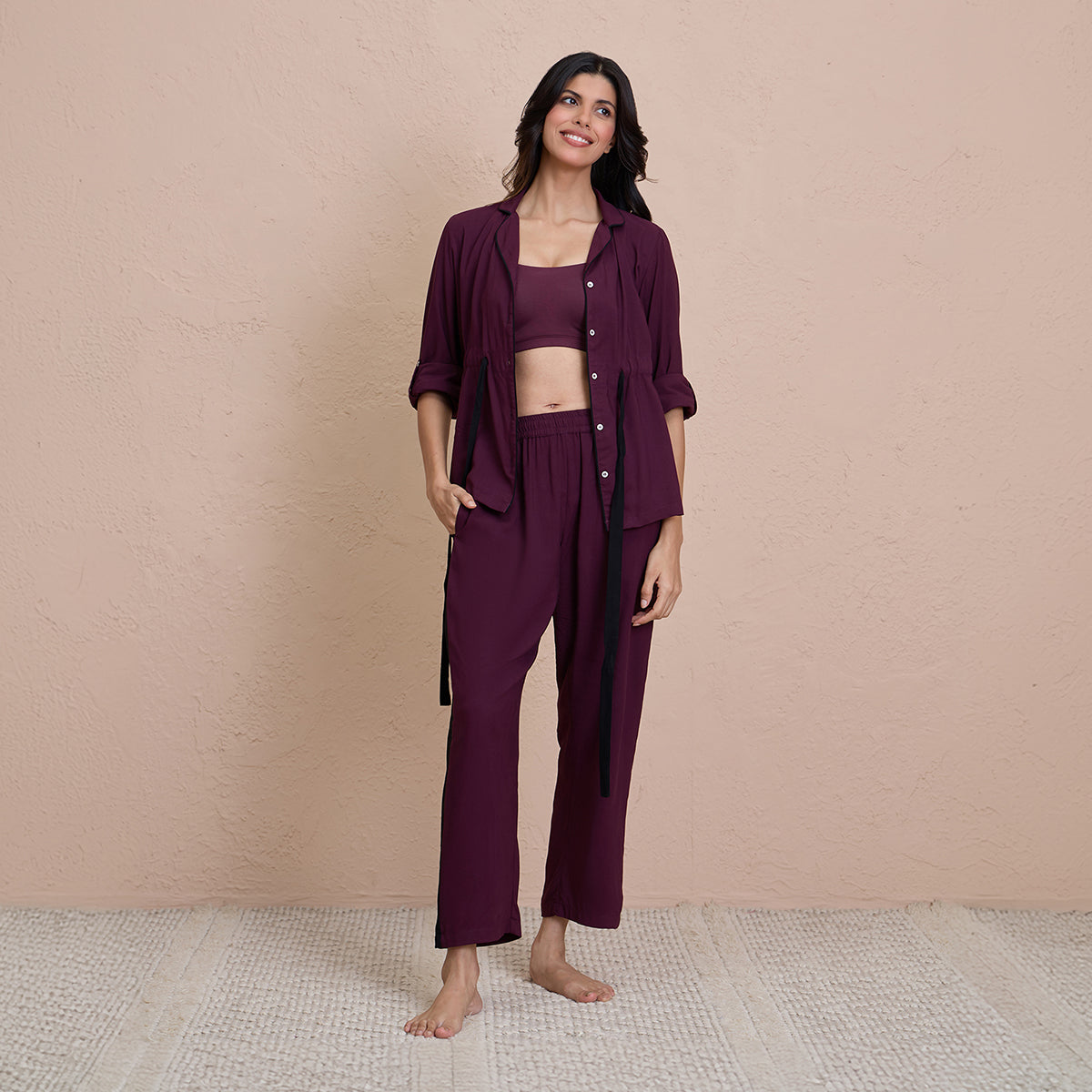 Comfy Pajama Set with Flattering Stylish Sleep Shirt in Rayon - NYS904 -Fig