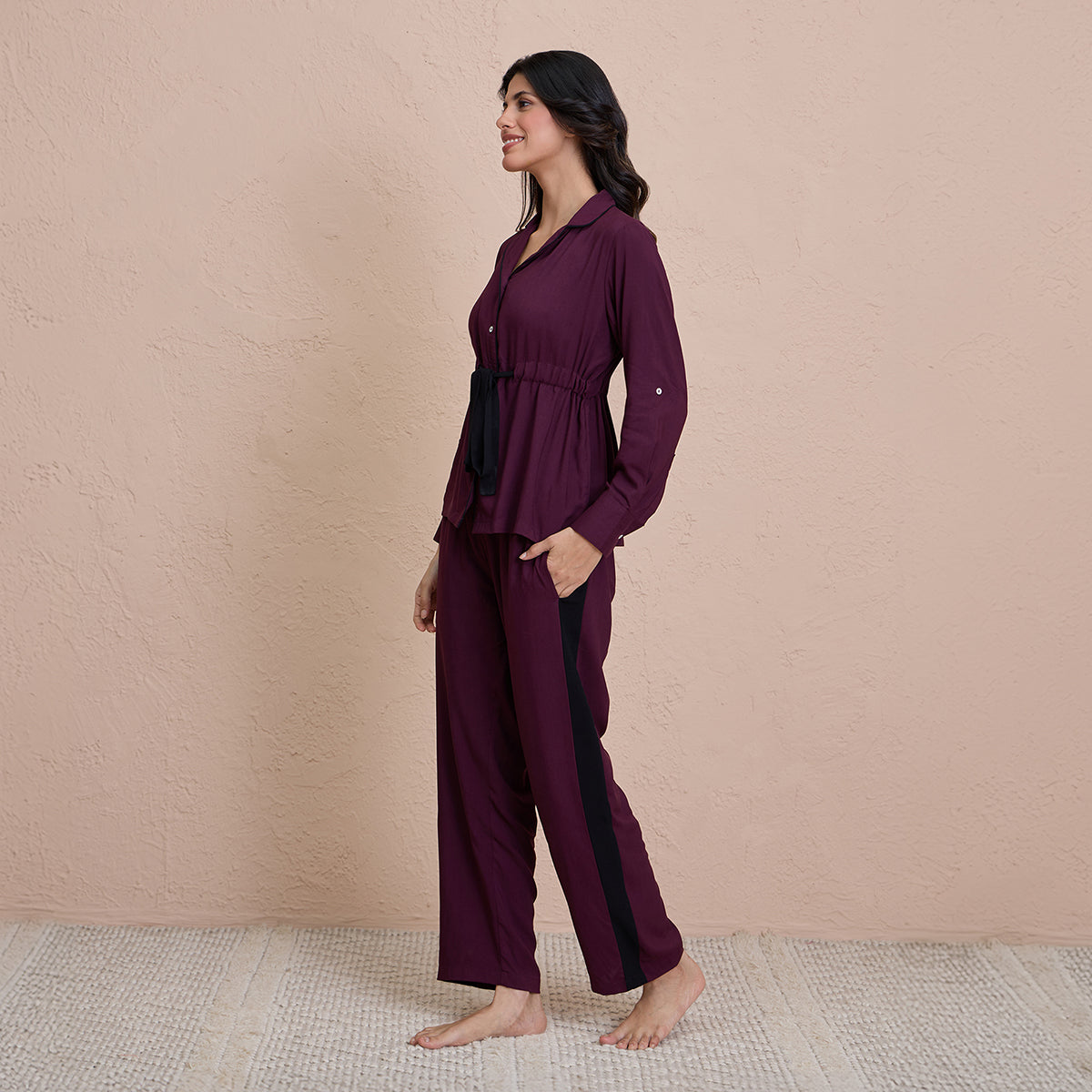 Comfy Pajama Set with Flattering Stylish Sleep Shirt in Rayon - NYS904 -Fig