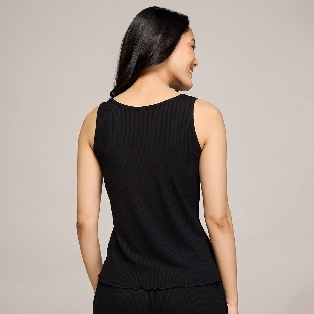 Nykd By Nykaa Essential Soft Ribbed Pyjama With Pockets & Curled Hem Detail Nys909 Black
