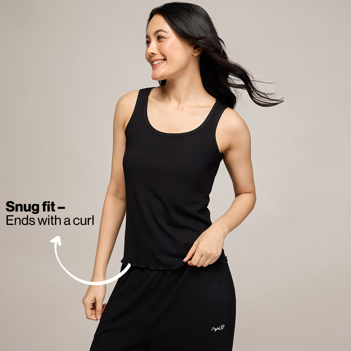 Nykd By Nykaa Essential Soft Ribbed Pyjama With Pockets & Curled Hem Detail Nys909 Black