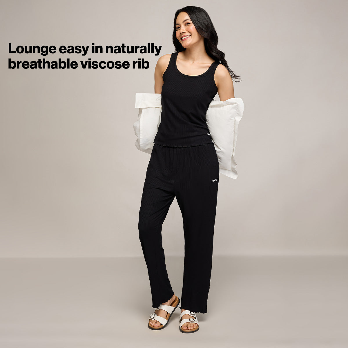 Nykd By Nykaa Essential Soft Ribbed Pyjama With Pockets & Curled Hem Detail Nys909 Black