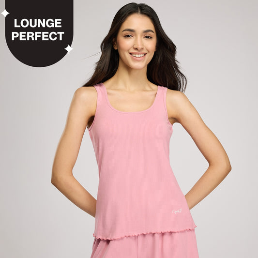 Nykd By Nykaa Essential Soft Ribbed Pyjama With Pockets & Curled Hem Detail Nys909 Pink
