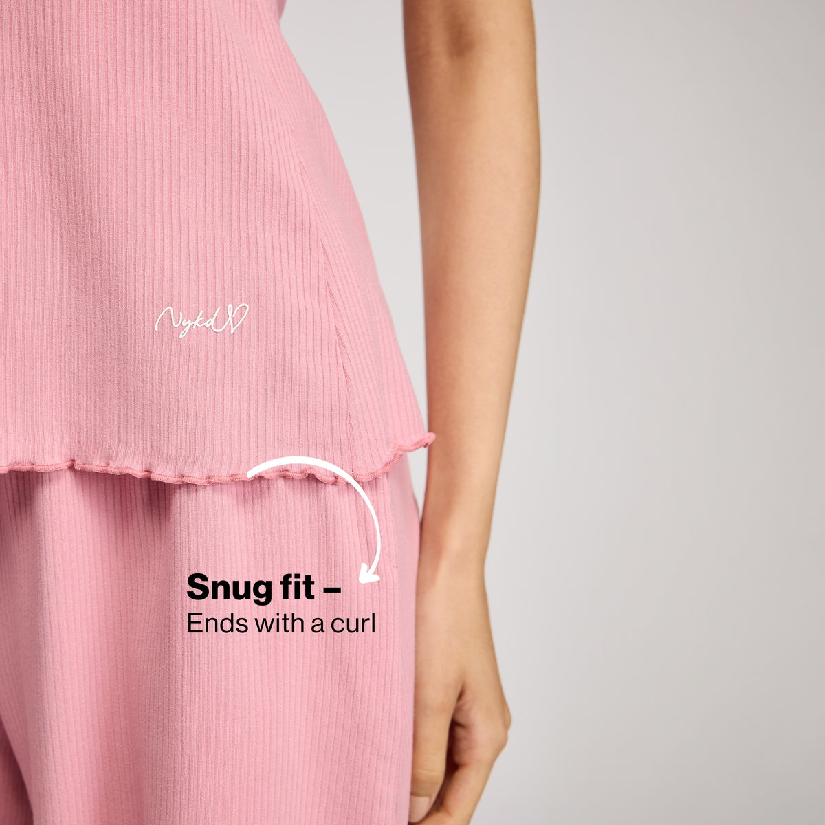 Nykd By Nykaa Essential Soft Ribbed Pyjama With Pockets & Curled Hem Detail Nys909 Pink