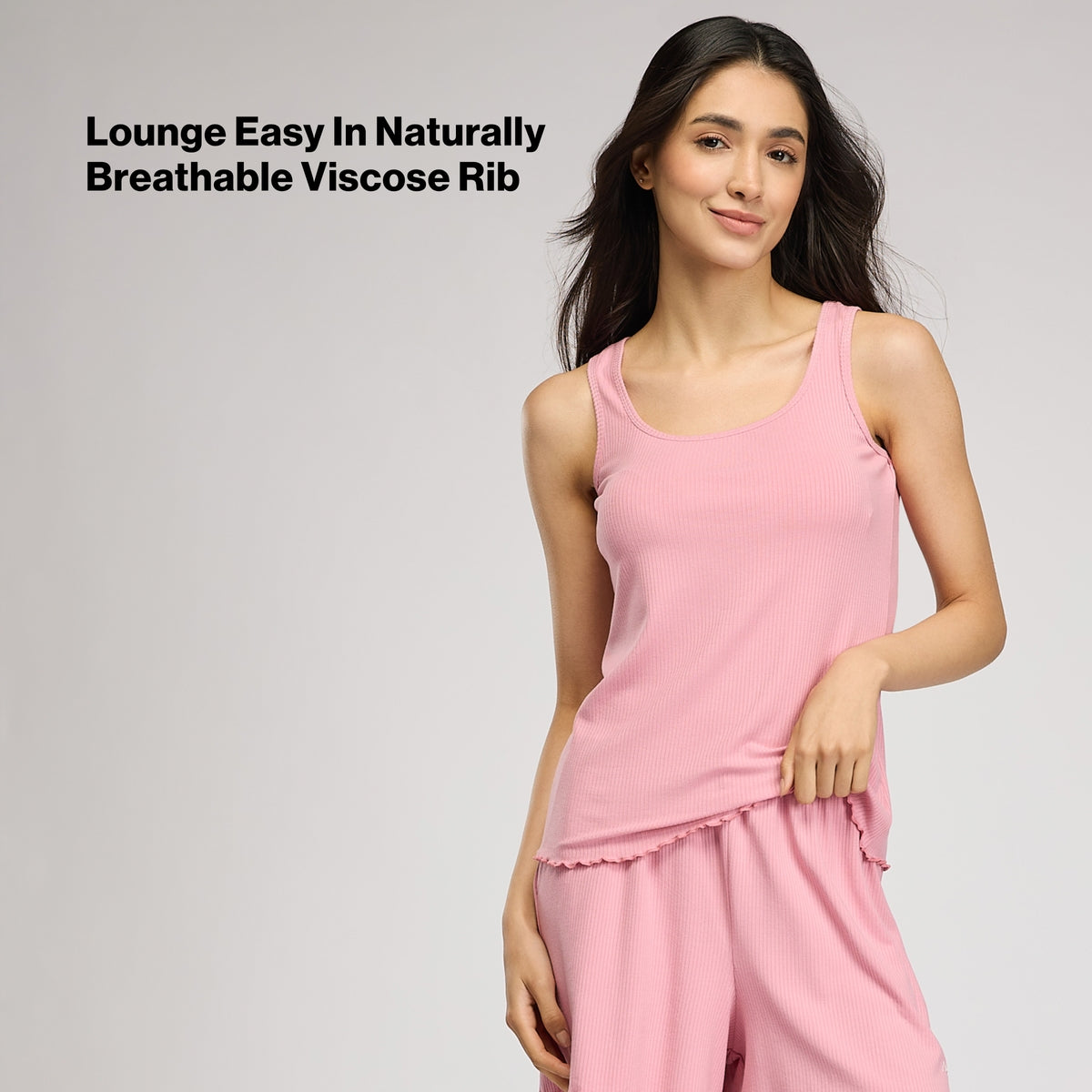 Nykd By Nykaa Essential Soft Ribbed Pyjama With Pockets & Curled Hem Detail Nys909 Pink