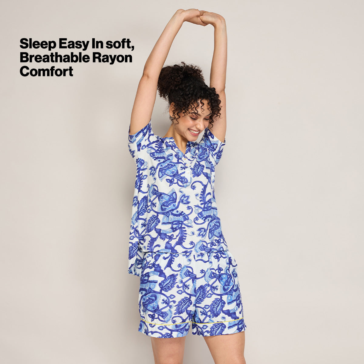 NYKD BY NYKAA BREEZY RAYON SHORTS WITH ELASTICATED WAIST & POCKETS NYS908 BLUE